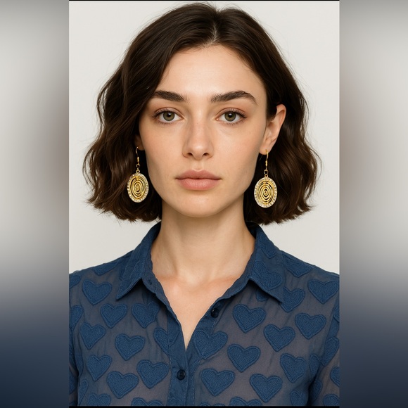 Camellia Flower Round Rhinestone Gold  Drop Earrings - Picture 3 of 13